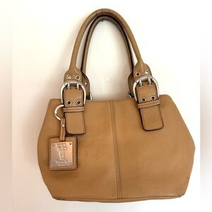 Tignanello Italy Saddle Tan Leather Shoulder Bag with Silver Hardware